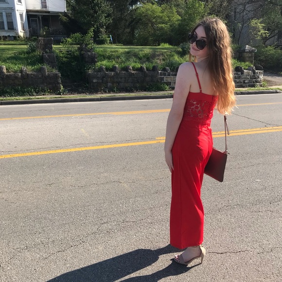 Chicways Red Lace Jumpsuit w/Adjustable Straps - Picture 7 of 8